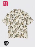 Uniqlo summer new cotton blended printed open collar shirt Cuban collar short sleeve beach shirt 458356/458355