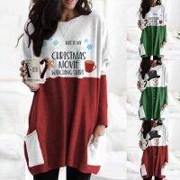 【Ready】Women Casual Christmas Snowman Snowflake Pocket Long Blouse Party Pullover Dress