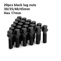 20pcs  M14x1.25/M14x1.5  Black Lug Bolts 17 hex  30mm/35mm/ 40mm/45mm  Thread Shank Length Wheel Bolts  Cone Seat Nails  Screws Fasteners