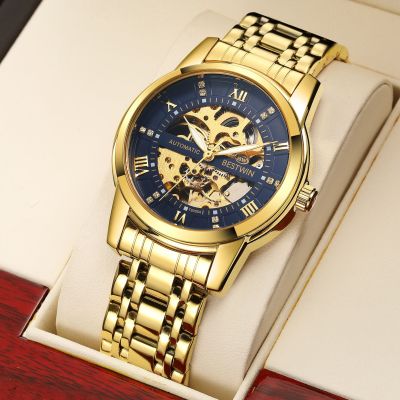 Top Stainless Steel Waterproof Mens Skeleton Watches Top Brand Luxury Transparent Mechanical Sport Male Wrist Watches 2023