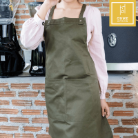 ผ้ากันเปื้อนผ้าคอตตอน รุ่น Play On Me apron ผ้ากันเปื้อนสีเขียว ผ้ากันเปื้อนcoffee ผ้ากันเปื้อนร้านกาแฟ ผ้ากันเปื้อนสายไขว้หลัง