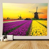 Nice Scenery Wall Hanging Flower Carpet Landscape Tapestry Sea Beach Cloth Mat Blanket Home Decoration