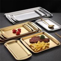 Thick Stainless Steel Gold Serving Plate Restaurant Fish BBQ Skewers Seafood Sushi Plate Rectangular Large Flat Storage Tray Cables