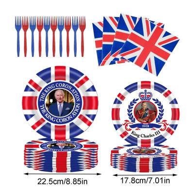 50Pcs Union Jack Party Supplies Royal Celetion Event Tableware Decoration For King Charles Coronation- Plates Napkins Forks