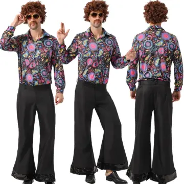 Music Festival Adult Peace Love 60s 70s Hippie Bell Pants Couple Cosplay  Suit Halloween Carnival Party