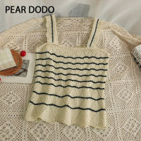 PEAR DODO เสื้อกล้ามกางเกงเด็กลายทางสั้นสำหรับผู้หญิงวินเทจสไตล์เกาหลี