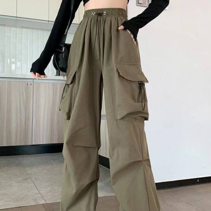 april-sunny-y2k-กางเกงคาร์โก้แบบมีสายรัดผู้หญิงฤดูร้อนสไตล์อเมริกันกางเกงลำลองทรงหลวมกางเกงขากางเกงเอวสูง