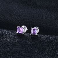 JewelryPalace Square Genuine Natural Amethyst 925 Sterling Silver Stud Earrings for Women Fashion Jewelry Princess Earrings