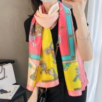 New Fashion nd Silk Scarf Women Shawls Wraps Designer Horse Pattern Ladies Silk Scarves Hijabs Shawls Wraps Beach Muslim Scarf Gift