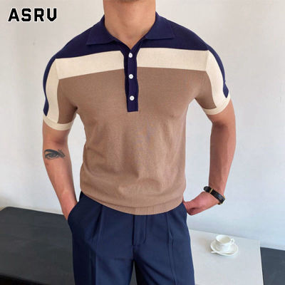 ASRV เสื้อโปโลแขนสั้นผู้ชาย,เสื้อโปโลผ้าฝ้ายลายใหม่สีตัดกันเสื้อโปโลธุรกิจลำลอง