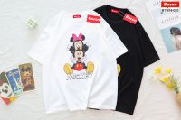 ?B11416 เสื้อยืดแขนสั้นขาวดำ MICKEY LOVE ?