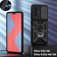 สำหรับ Vivo V23 V23e Y33T Y32 Y21T Y15S Y15A Y01 Y51 Y31เคสโทรศัพท์ Push ดึงเลนส์ป้องกันเลนส์กันกระแทกปลอกหุ้มเกราะ Bracket Stand Hard Back Cover