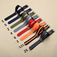 Tali Tahan ZULU Watchband Tugas Berat Nilon Kanvas Tali Cincin Gesper 18Mm 20Mm 22Mm 24Mm Bergaris Pria Penggantian Band