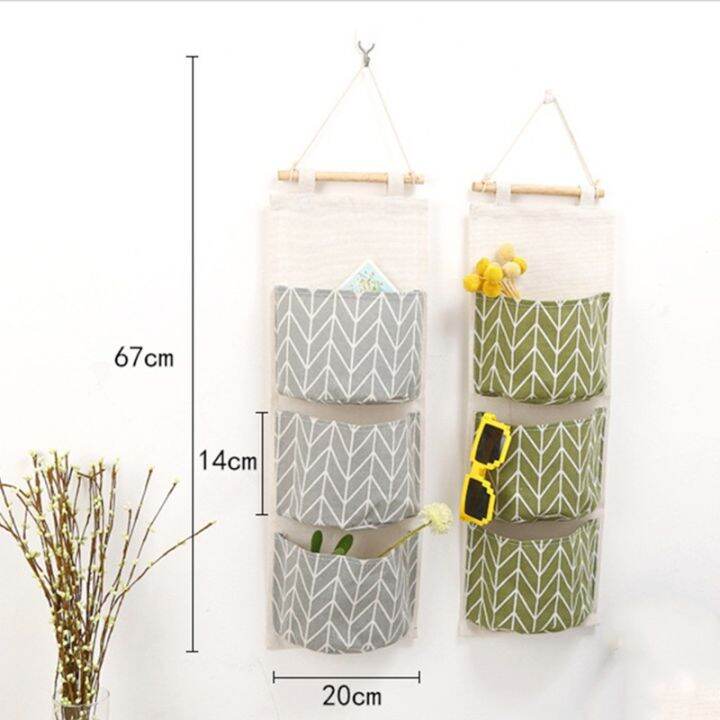 sundries-multi-layer-geo-pattern-hanging-pocket-creative-three-tier-cotton-linen-blend