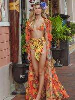 【JH】 COOBUU 2022 Waist Print Swimwear Push Up Bathing Suits Beach Wear Set