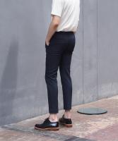 [GROUNDER] NAVY TROUSERS WITH SIDE CONTRASTING กางเกงขายาว กางเกงสีกรม ขากระบอกเล็ก ผ้าใส่สบาย เอวปกติ เอวยางยืด แบบเรียบ