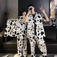 Cow printing Sleepwear New Women Men Winter Warm Couples Pajamas Set Lovers Nightgown Cute Cartoon Pijamas Home Clothes