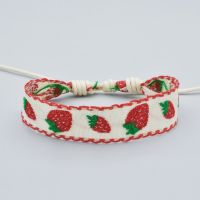 Ethnic Style Sweet Strawberry Cotton Linen Bracelet Retro Handmade Cord Lace Embroidery Friendship Wrap Bracelets For Girl Charms and Charm Bracelet