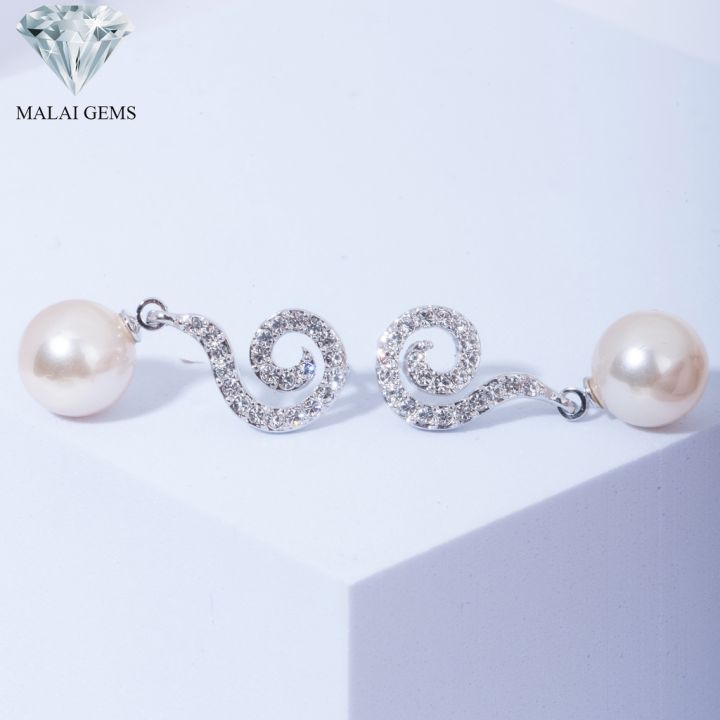 malai-gems-ต่างหูมุก-เงินแท้-silver-925-เพชรสวิส-cz-เคลือบทองคำขาว-รุ่น-11011550-แถมกล่อง-ต่างหูเพชร-ต่างหูเงินแท้