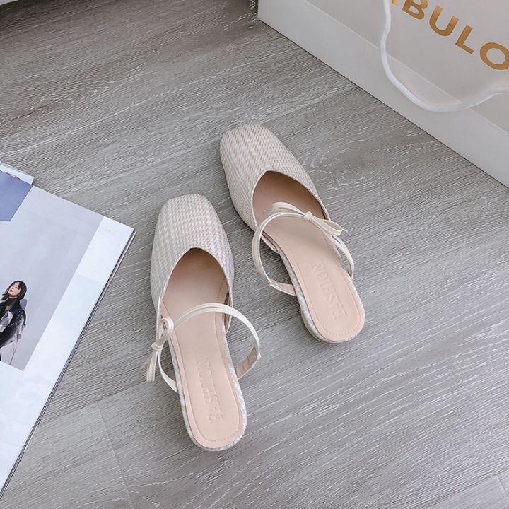 fashion-รองเท้าสตรีฤดูใหม่2023หนาต่ำแฟชั่นjoker-han-editionสั้นและปากตื้นกับรองเท้าส้นเตี้ย