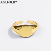 【When the flowers bloom】 ANENJERY Silver Color Signet Ring For Women Men Round Gold RingParty Jewelry Gifts