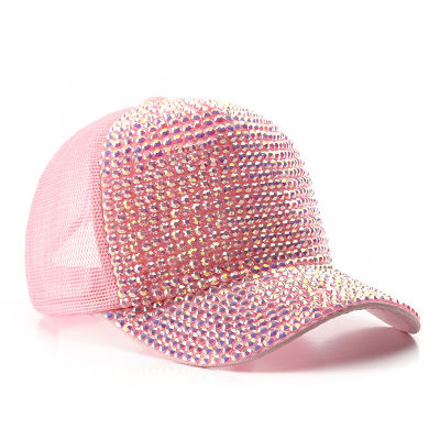 ใหม่ rhinestone หมวกเบสบอลสำหรับผู้หญิงตารางสีทึบเงาหมวกปรับผ้าฝ้าย B Ling คริสตัลตกแต่งหมวก