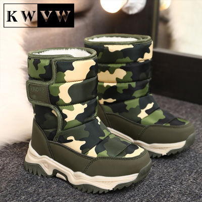 2021Kids Boots Winter Plus Velvet Warm Boy Snow Booties Cotton Lining Water Proof Children Leather Shoes Outdoor Activity Supplies