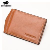 BISON DENIM Cow Leather Wallet Men Money Purse With Zipper Coin Pocket ID Card Genuine Leather Mini Purse For Men W9348