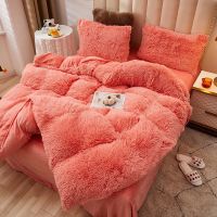 New Winter Warm Plush Duvet Cover Pink Romantic Princess Mink Velvet +Fluffy Flannel Quilt Cover Luxury Bedding Set King Size