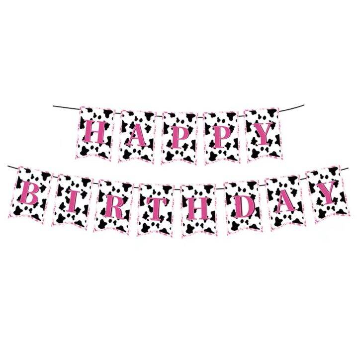 new-pink-farm-cow-theme-disposable-tableware-set-childrens-birthday-partydecoration-banner-table-cover-balloon-baby-shower