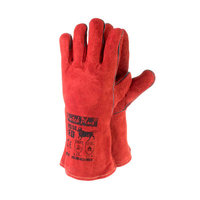 Protek Plus LWG14 RED  ถุงมือหนังยาว 14 นิ้ว สีแดง ถุงมือเชื่อมไฟฟ้า ถุงมือกันความร้อน ตัดเลเซอร์ กันสะเก็ดไฟ - Spatter , TACTool
