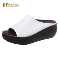 【LZ】 fashion shoes Ladies Leather Sole Slippers Women Sexy High Heel Clogs Black Peep Toe Platform Mules Emal Slip on Sandals Shoes