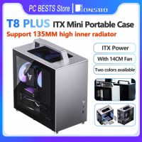 Jonsbo เคส T8 PLUS เคส Mini ITX แบบพกพาด้านคอมพิวเตอร์เคสใสทำจากอะลูมิเนียมไฟ ATX แผงวงจรควบคุมอิเล็กทรอนิกส์ ITX พร้อมพัดลม Argh 14CM