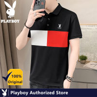 PLAYBOY เสื้อยืดแขนสั้นผู้ชาย,เสื้อยืดแขนสั้นคุณภาพสูงเสื้อโปโลฤดูร้อน