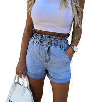 Female Denim Shorts,Ladies Solid Color High Waist Jeans Close-Fitting Shorts for Women, Dark BlueLight Blue