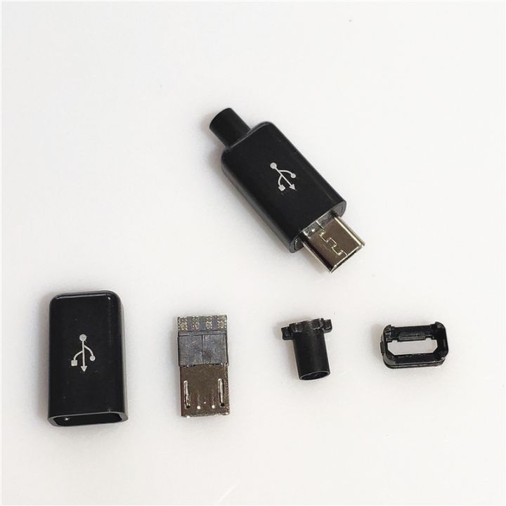 10-sets-micro-usb-4pin-5pin-male-connectors-plug-black-white-welding-data-otg-line-interface-diy-data-cable-accessories