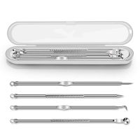 Dighealth 4PCS สแตนเลส Blackhead Remover การสกัดสิว Comedone Acne Extractor Whitehead Blemish Popper Kit-Aluere