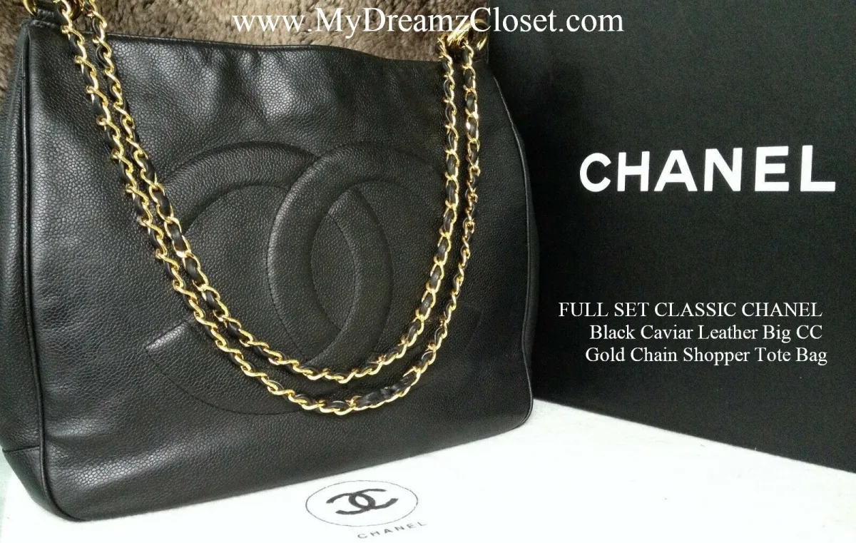 CHANEL Big CC Chain Tote Bag Beige Lambskin 71163