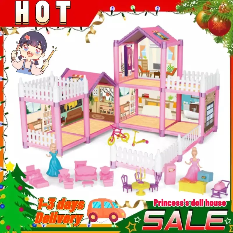 Free 2PCS dolls + Fairy Lights] SALE Big Dollhouse Multiple Floors