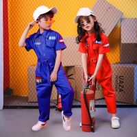 Kids Cool Short Sleeve Hip Hop Clothing Blue Red Loose Jumpsuit Overalls for Girls Boys Jazz Dance Costumes Dancing Clothes Wear