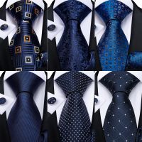 DiBanGu 8cm Blue Plaid Paisley Dot 100 Silk Men Tie Business Formal Wedding Party Necktie Hanky Cufflinks Set Mens Ties Gift