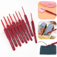 ▦◎ Red Crochet Hooks Needle Silicone Handle Aluminum Crochet Needle Set DIY Knitting Needles For Sweater Weave Sewing Knitting Tool