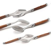 Jaswehome 4/6Pcs Western Cutlery Set Stainless Steel Flatware Rosewood Handle Dinner  Fork Spoon Sliver Dinnerware