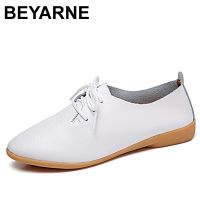 BEYARNEGenuineLeather shoes Solid Women Flats summer Loafers Ladies Casual Shoes comfy Ballerina LaceUp Moccasins Size 35-44E176