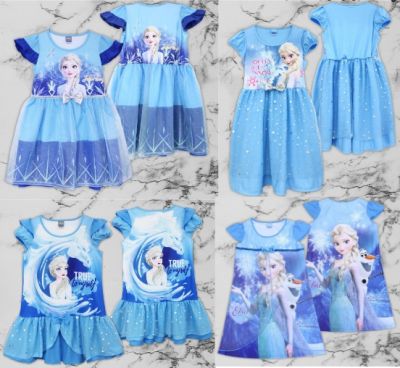 โฟเซ่น เอลซ่า แอนนา เสื้อผ้าเด็กลายการ์ตูนลิขสิทธิ์แท้ เด็กผู้หญิง ชุดเที่ยว ชุดแขนสั้น/กุด ชุดประโปรง เดรส Frozen Disney ผ้ามัน DFZ215-S-XL BestShirt