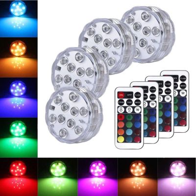 10leds RGB Submersible Light Underwater LED Night Light Swimming Pool Light for Outdoor Vase Fish Tank Pond Disco Wedding Party Night Lights