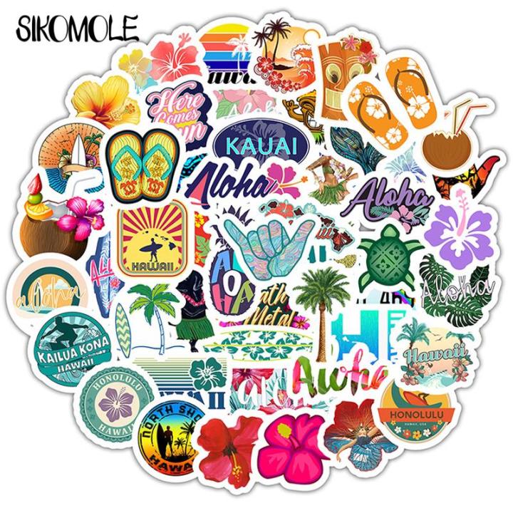 10-30-50pcs-cartoon-hawaii-tropical-beach-sticker-summer-hibiscus-flower-diy-toys-laptop-skateboard-luggage-helmet-stickers-f5-stickers-labels