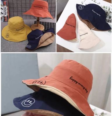 หมวกแฟชั่น หมวกบักเก็ต ปีกใหญ่ หมวกกันแดด หมวกปักหน้ายิ้ม ใส่ได้ทั้ง2ด้าน หมวกพับได้ สินค้านำเข้า ราคาโรงงานมาเอง