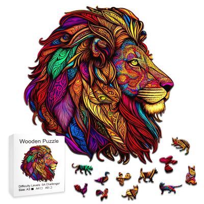 Animals Wooden Puzzles Lion Wood Toy Irregular Shape 3D Jigsaw DIY Crafts Family Interactive Games For Adults Kids Gifts