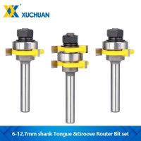 เครื่องตัดมิลลิ่ง 6mm 1/4 8mm 1/2 Shank T Slot Joint Router Bit 3 Flute Tongue and Groove Router Bit Set สําหรับงานไม้